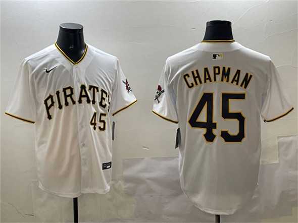 Men%27s Pittsburgh Pirates #45 Aroldis Chapman White Home Limited Stitched Jersey